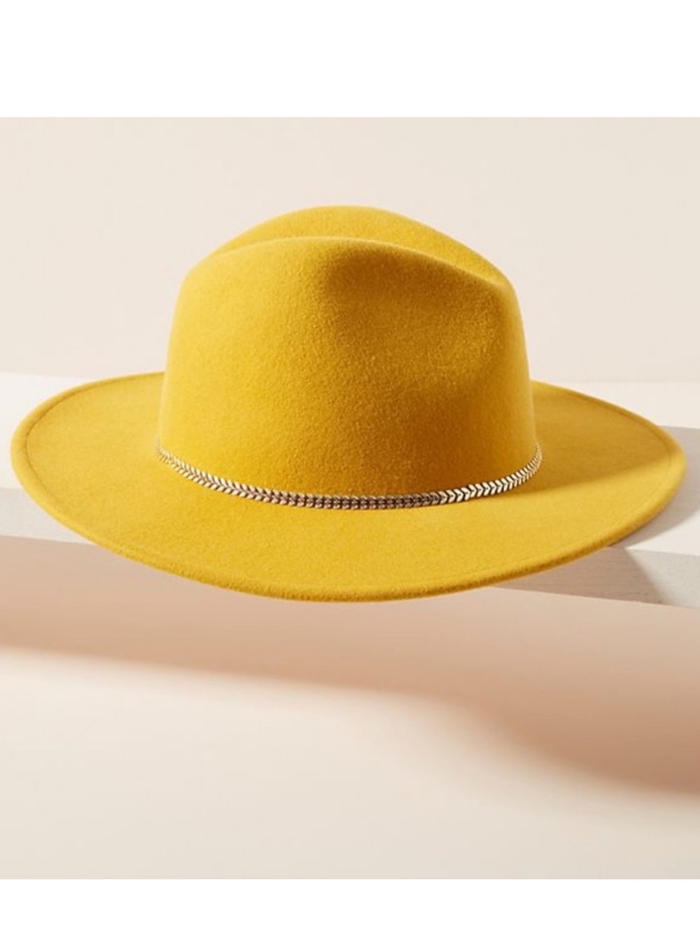 Anthropologie Mina Mustard Yellow Gold Trimmed Hat